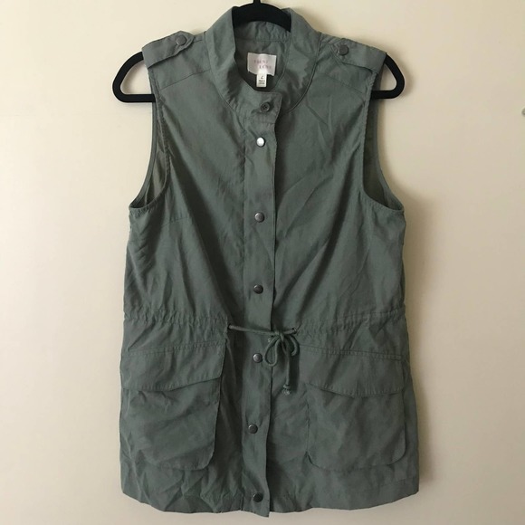 First Love Vest Womens Large‎ Green Cargo Military Drawstring Snap Full Zip Gorp - Picture 8 of 8